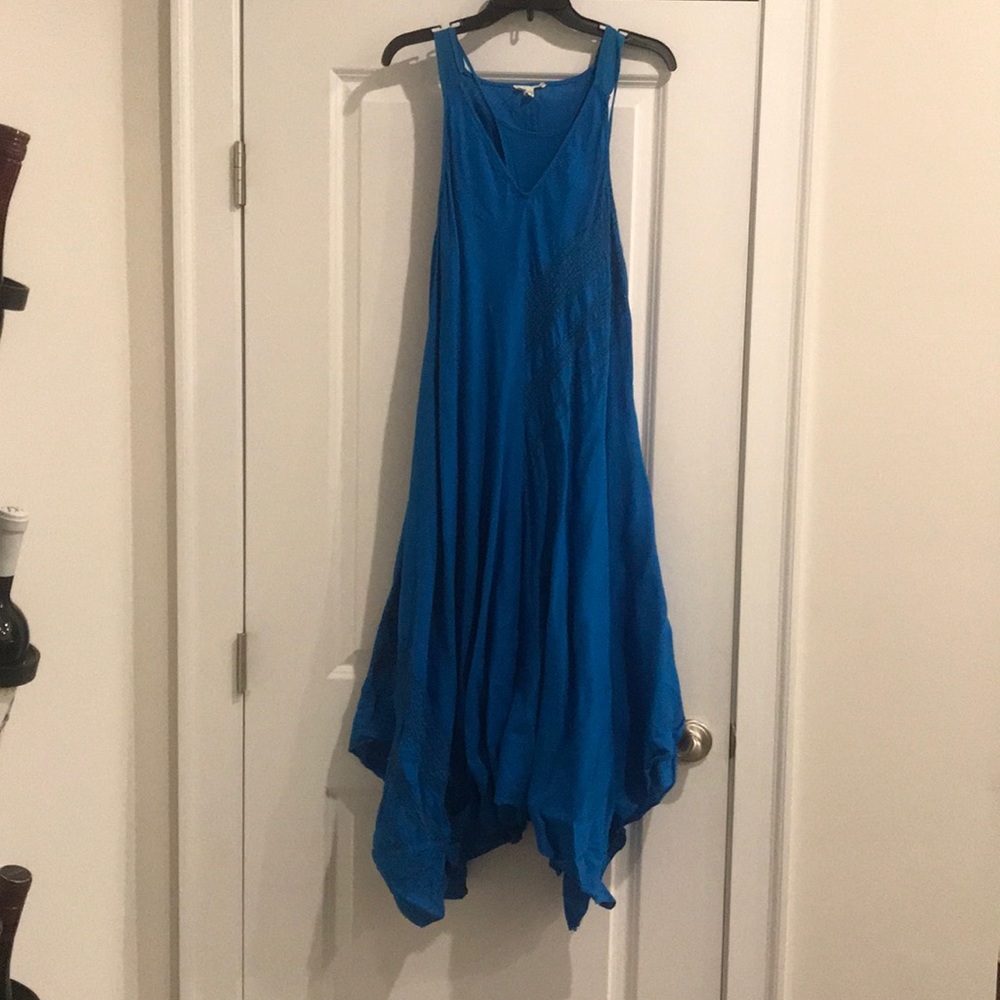 Eileen Fisher blue linen asymmetrical tank dress